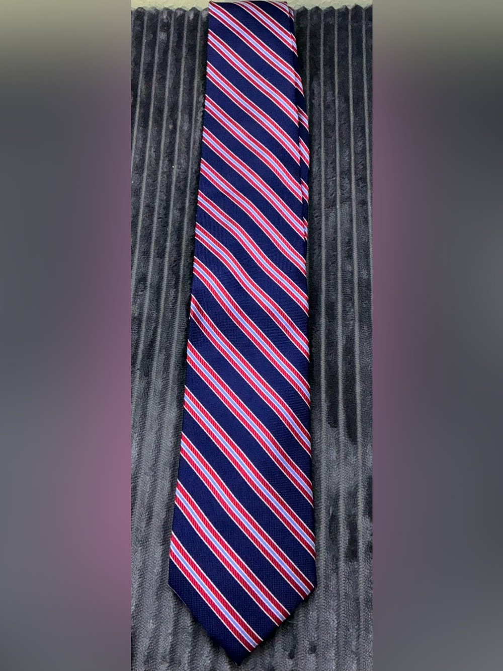 Roundtree & Yorke Silk Tie Mens Navy Red Diagonal Repp Stripe Classic Handmade